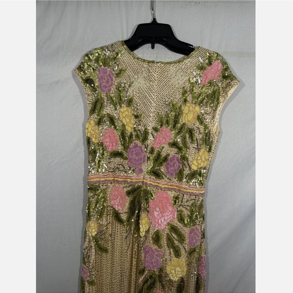 NWT‎ Mac Duggal [ 14 ] Floral Plunging Floral Beaded V-neck Gown in Yellow - Picture 13 of 15